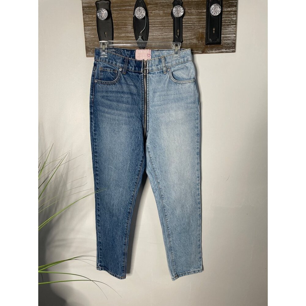 REVICE Women's Wraparound Zip Two Tone Denim Jeans Size 27